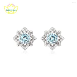 Stud Earrings Bright Stars Selling 925 Silver Sky Blue Zircon Fireworks Light Luxury Fashion Star