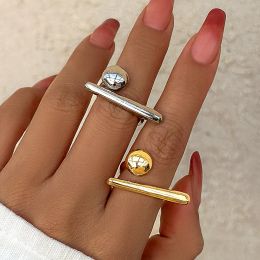 Creative Irregular Geometric Tiny Ball Open Ring for Women Wedding Punk Gold Colour Adjustable Finger Ring Couple Accessories New