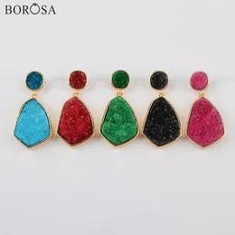 Dangle Earrings BOROSA Golden Plated Natural Druzy For Women Wedding Gifts 2Pairs Cocktail Crystal Earring Christmas Day Jewelry