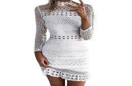 Summer Hollow out white lace dress women Turtleneck long sleeve Sexy Mini dress short beach female vestidos 20183477979