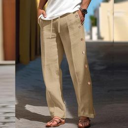 Summer Mens Casual Pants Beach Leisure Breathable Loose Solid Colour Trousers For Men Fashion Side Buttoned Straight 240518