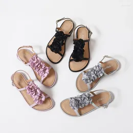 Casual Shoes Beige Heeled Sandals Large Size 2024 Summer Female Shoe All-Match Black Big Flat Girls Clear Bohemian Low Fashion Comfort Beach