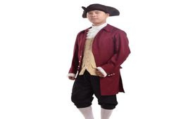 Vintage Men Rococo Cosplay Suit Colonial Revolution Costume Uniform Vest Pants Hat Socks Lace Collar Outfit8253207