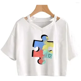 Women's T Shirts Autism 90s Streetwear Korean Fashion Crop Top Female Graphic Fairycore Gothic Tshirt Clothing