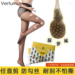 Women Socks 4 Pairs Fashion 10D Summer Pineapple Pantyhose Anti Hook Thin Tights Middle High Waist Plus Size Stockings