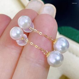 Stud Earrings Arrival Two Wearing Mode Natural Akoya Pearl Trendy Cold White Real Sea 18K Gold Ear Line For Women