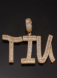 Custom Name Iced Out Baguette Initials Letters Hip Hop Pendant Chain Gold Silver Bling Zirconia Men039s Hip Hop Pendant Jewelry3728431