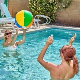 Sand Play Water Fun 12 /16 inflatable large beach ball for children and adults durable swimming pool toys summer water games rainbow beach ball party discounts Q240517
