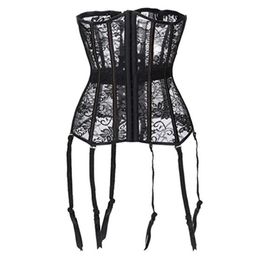 Sexy Corselet Latex Women Waist Corsets Cincher Black Floral Lace Underbust Corset Bustier Gothic Clothing W1611606016622