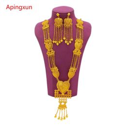 Apingxun Arrival 24K Gold Colour Tassles Necklace Earrings Jewellery Set African Australian Women Bridal Wedding Charm 240506