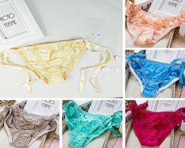 Color Silk Satin LaceUp Panties Women039s Sexy Panties Bikini Knickers Lace Lingerie Underwear Briefs Satin V1X31390229