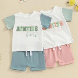 Clothing Sets 2024-12-29 Lioraitiin Toddler Baby Boys Girls Summer Outfits Short Sleeve Letter Embroidery Tops And Rolled Shorts Set Clothes