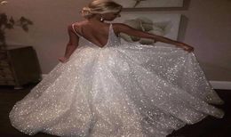 White Sparkle Sequin Evening Dress V Neck Sexy Low Back Long Prom Dress Cheap Pageant Gowns Special Occasion Cocktail Party Gown9004531