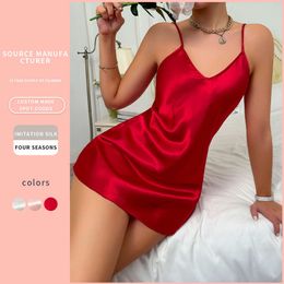 Denilyn Frauen kurzes Kleid Home Casual Atmungsabstimmung Pyjama Nachtwäsche Nachahmung Seiden sexy Zuhause Fury Fury