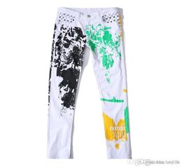 New Mens White Ripped Jeans Casual Distressed skinny Jeans Thinning Cargo Hip Hop Male Trousers Jeans7707582