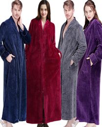 Women Winter Extra Long Thick Warm Bath Robe Plus Size Zipper Luxury Flannel Peignoir Pregnant Bathrobe Men Coral Fleece Robes9765196