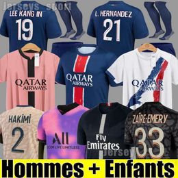 Hakimi Maillot de Foot 20 21 22 23 23 24 25 5 25 футбольный трикотаж 2023 2024 Mbappe Men Men Kids Hommes Enfants Verratti Marquinhos Kimpembe Четвертая звезда