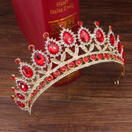 Hair Clips Wedding Bridal Tiara Crown Bride Red Crystal Diadem For Girls Ornaments Head Jewellery Accessories Women Headpiece