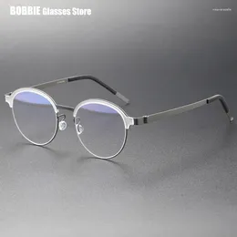 Sunglasses Frames Denmark Brand Round Screwless Titanium Glasses Frame Men Women Half Rim Optical Prescription Eyeglasses Blue Light