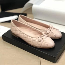 Casual Shoes Flat Real Leather Ballet For Women Sewn Designer Sneakers With Bows Round Toe Cute