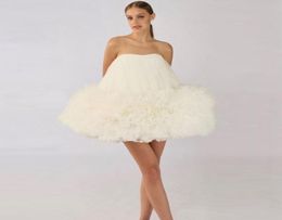 Casual Dresses Ivory Tulle Women Mini Dress Strapless Ruffled Puffy Summer Customized Chic Short Prom Gowns Party2257748