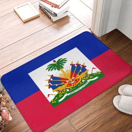 Carpets Haitian Flag Print Entrance Welcome Doormat Home Decorative Indoor Non Slip Carpet Flannel Rug For Bathroom Kitchen Bedroom