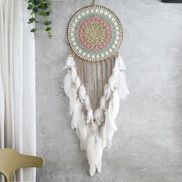 Colourful Woven Circular Dreamcatcher White Feather Tassel Home Bedroom Hanging Decoration Handicrafts Dream Catcher 3198