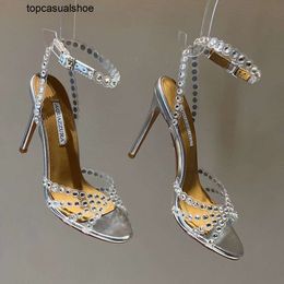 Aquazzura Aura Tequila New Season Sandals Shoes 105 Sparkling Party Italy Clear Pvc Dress Shoes women Heels crysta buckle sexy strap 100% leather sole sandal whith box