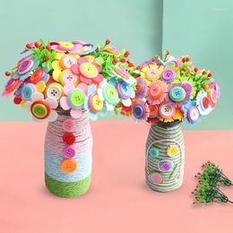 Decorative Flowers Flower Craft Kit Bouquet With Buttons And Felt Vase Art Toy Project Children Kid DIY Activity Toys Boys Girls Gift