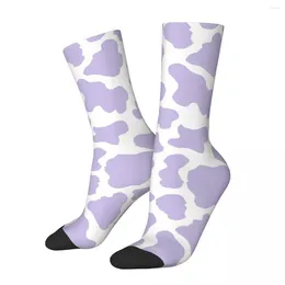 Men's Socks Crazy Sock For Men Pastel Purple Cow Print Aesthetic Pattern Hip Hop Vintage Art Printed Boys Crew Casual Gift