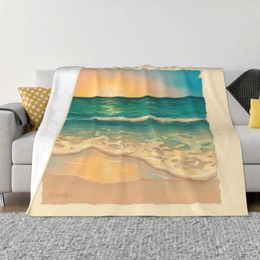 Blankets Golden Seafoam On The Beach Painting Throw Blanket Bed Fashionable Decorative Loose Summer Beddings Covers