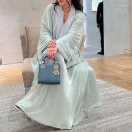 Ethnic Clothing 2024 Ramadan Luxury Shiny Satin Open Kimono Abaya Chic Dubai Batwing Sleeve Abayas Women Muslim Dress Islamic Kaftan