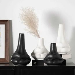 Vases Nordic Ins Creative Lip Ceramic Vase Decor Living Dining Room Desktop Dried Flower Container Home Decoration Accessoires J0520