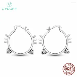 Hoop Earrings CYCUFF Real 925 Sterling Silver Set Stones Kitty Large For Women Engagement Wedding Party Jewellery