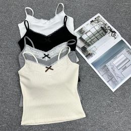 Women's Tanks 2024 Women Push Up Crop Top Sexy Spaghetti Strap Tank Sleeveless Cotton Bustier With Pads Summer Corset Lace Camis Bra