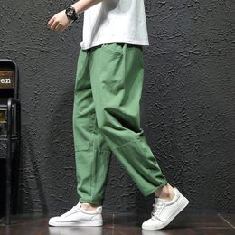 100% pure cotton ankle pants for womens spring/summer casual pants for mens fashionable Korean loose pants for mens clothing 240515