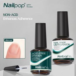 Nailpop Nail Dehydrator and Primer Acid Free Natural Prep for Acrylic UV Gel Polish Fast Dry Superior Bonding Set 240510