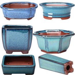 Planters Pots Chinese style bonsai pot breathable stone tool with holes training flower ceramic handicrafts Q0517
