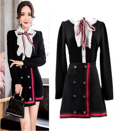 Work Dresses British Style OL Women Skirts Suits Spring Autumn Ruffles Elegant Bows Shirts And Ladies Party Clothing Sets CC0656431240