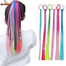 Girls Hairbands Colourful Braided Hair Band Ring Kids Long Plait Headbands Ribbons Party Decor Baby Accessories 240515