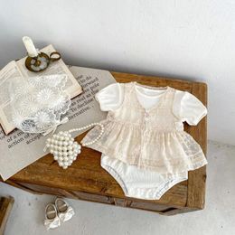 Clothing Sets 0-2 Year Summer Infant Girl 2PCS Clothes Set Lace Fluffy Floral Tops Puff Short Sleeve Solid Color Bodysuit Born Outfits