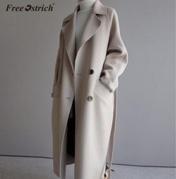 Ostrich Wool Blend Coat Women Long Jacket Long Sleeve Outwear Korean Casual Autumn Winter Button Overcoat Woollen Coat N30 T203950382