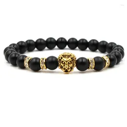 Strand Retro Lion Leopard Head Pendant Bracelet For Man Women Natural Tiger Eye Lava Stone Beads Distance Charm Jewelry Gift