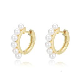 Stud hot Selling shell pearl beaded earrings S 925 Sterling silver Rhodium 14k gold plated Huggies Earrings for women girls Q240517