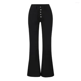 Women's Jeans Denim Trousers Flattering High Waist Flared Hem Slim Fit Solid Color Pants With Multi For Long-lasting