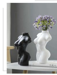 Vases Human body ceramic vase black and white nude abstract human body female nude girl flower vase home decoration handicraft J240515