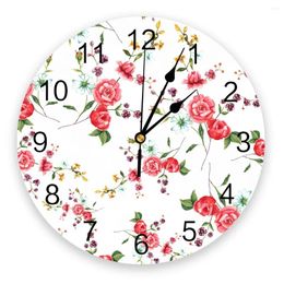 Wall Clocks Flower Pink Watercolor Daisy Spring Large Clock Dinning Restaurant Cafe Decor Round Silent Home Decoration