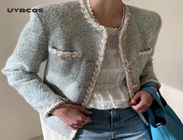 Women039s Jackets UVRCOS Autumn Winter Tweed Coat Women Long Sleeve Single Breasted Korean Style Minimalist Ladies Jackets Eleg3021893