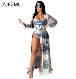 Money Dollar Print Sexy Two Piece Set Tracksuit For Women Skinny Bodysuit And Long Sleeve Maxi Cardigan Summer Beach Club Outfit T5627289