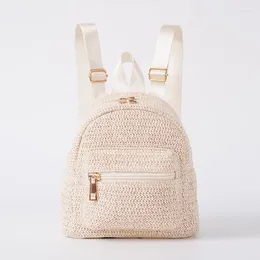 School Bags Women Mini Backpack Purse Straw Woven Travel Bag For Girls Cute Fashion Back Pack Mochila